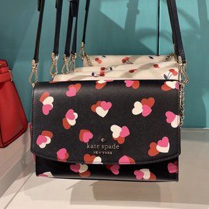 Kate Spade Carson Flutter Hearts Printed Convertible Crossbody Black Multi